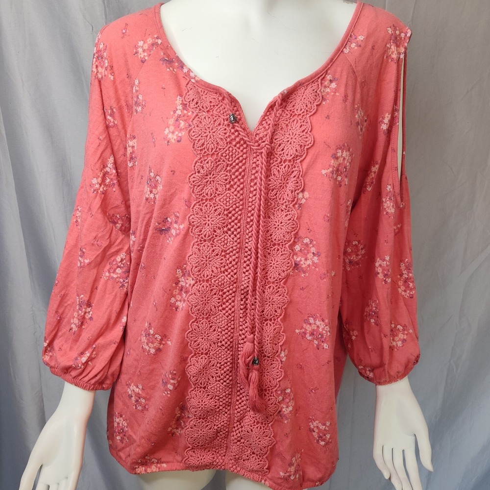 Faded Glory 20 open arm tassel flower fairy gypsy lace stretch light red Boho